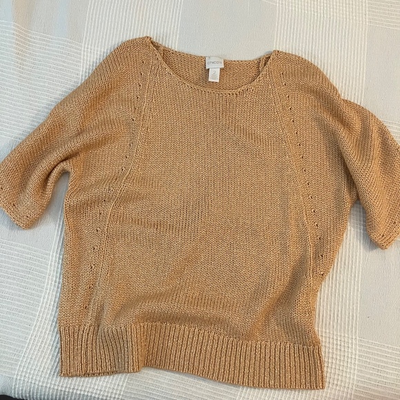 Chico's Size 2 Womens Texture Shine Short Sleeve Pullover Sweater Cantaloupe Roz - Picture 2 of 7